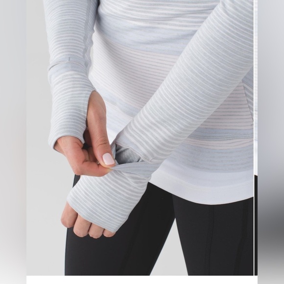 Lululemon Athletica Think Fast Long Sleeve Gray and White Striped Activewear - Picture 3 of 11